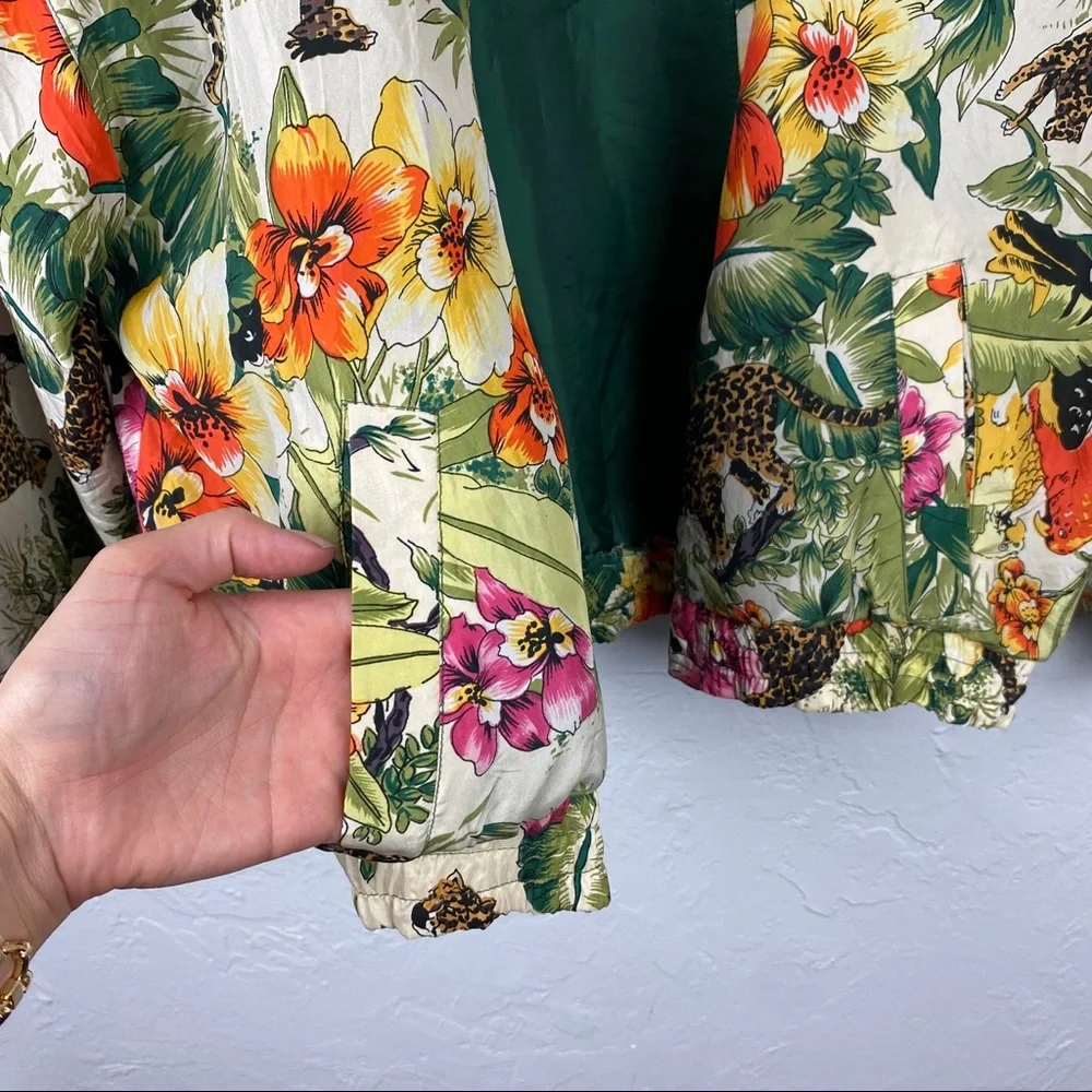Vintage Atlantic Beach silk floral/leopard windbreaker jacket 90’s streetstyle M